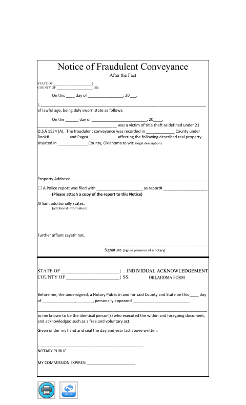 Notice of Fraudulent Conveyance After the Fact, Grady County form, first page