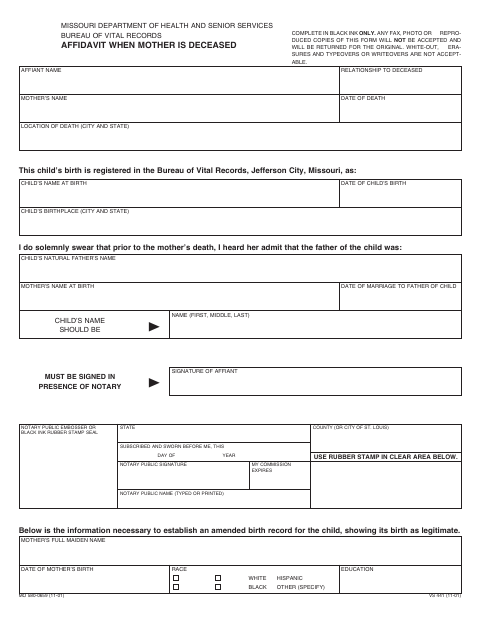 Affidavit When Mother Is Deceased MO 580-0659 first page