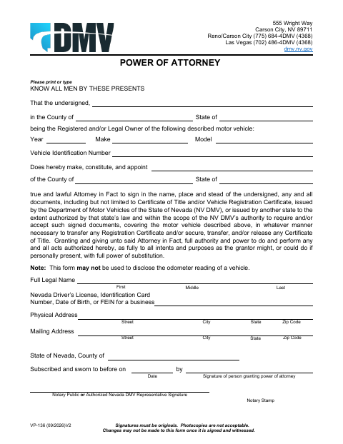 VP-136 Power of Attorney first page