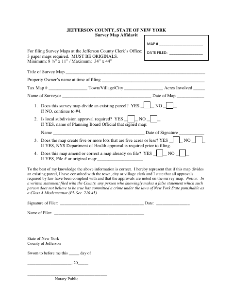 Survey Map Affidavit, Jefferson County form, first page