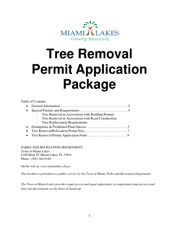 First page of the Tree Removal Permit Application