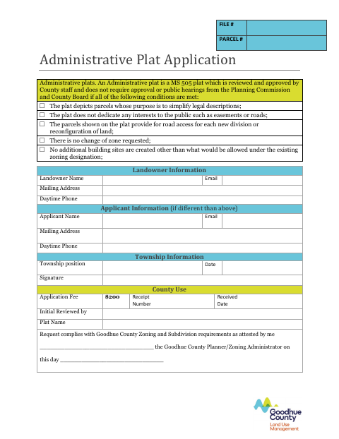First page of the Administrative Plat Application