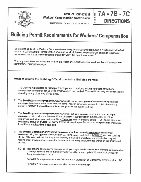 First page of the Workers’ Compensation Building Permit Forms