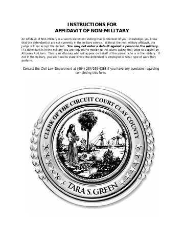 AFFIDAVIT OF NON-MILITARY SERVICE — Clay County form, first page