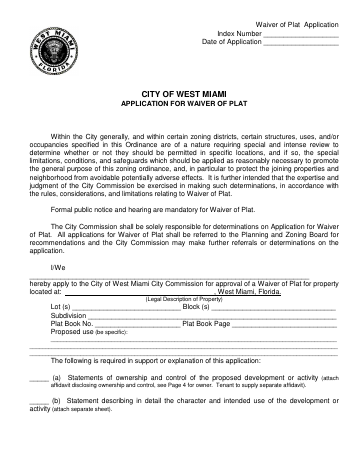 First page of the Waiver of Plat Application
