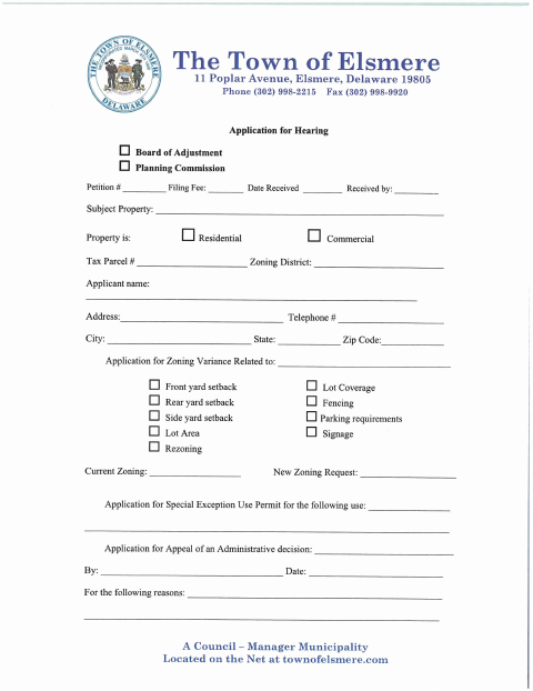 First page of the Application for Hearing