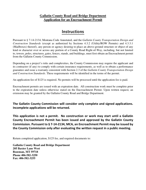 First page of the Encroachment Permit Application