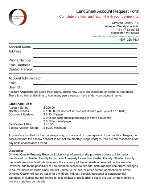 First page of the LandShark Account Request Form