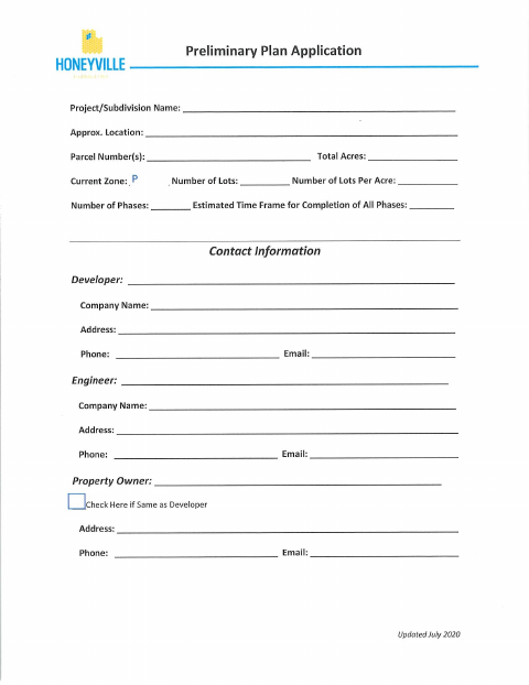 First page of the Preliminary Plan Application