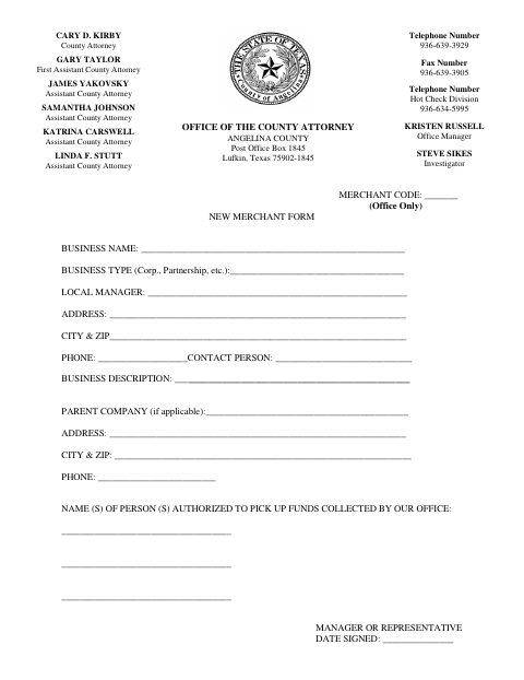 First page of the New Merchant Form