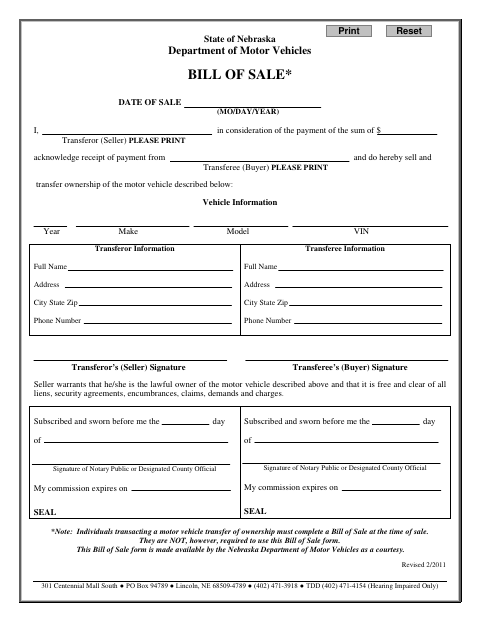 Bill of Sale, Cuming County form, first page