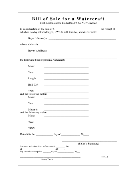 Bill of Sale for a Watercraft, Jefferson County form, first page