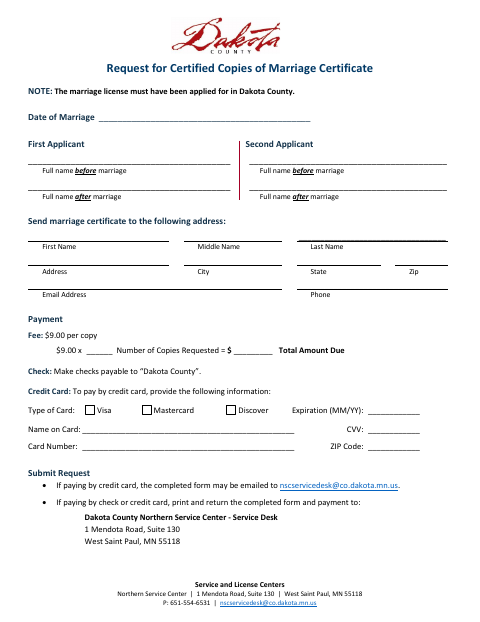 First page of the Request for Certified Copies of Marriage Certificate