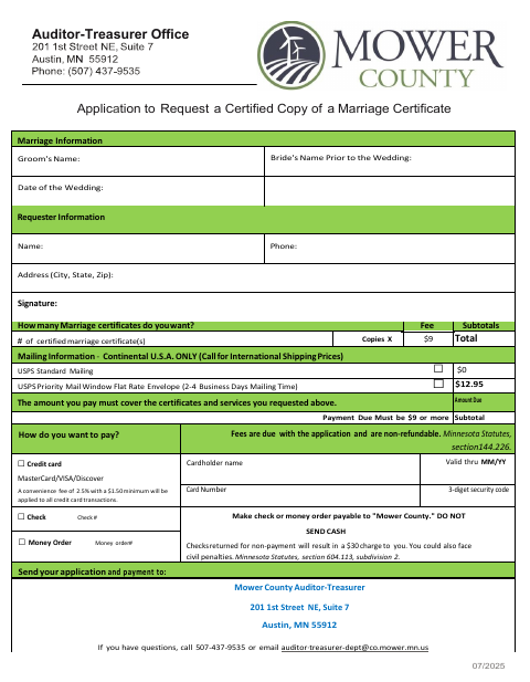 First page of the Application to Request a Certified Copy of a Marriage Certificate