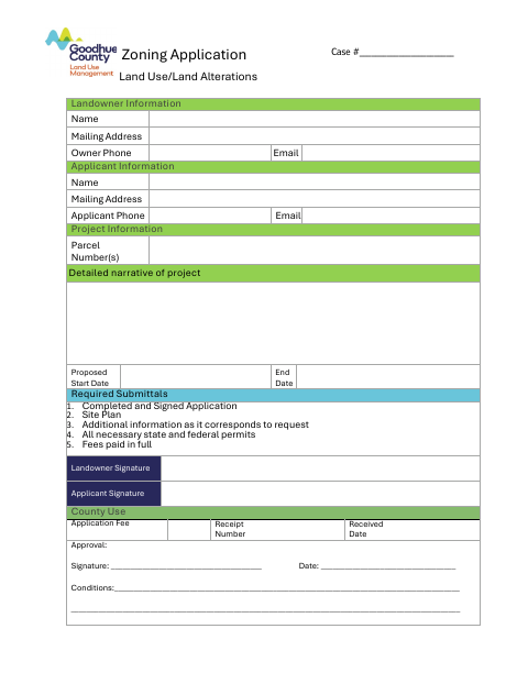First page of the Zoning Application Land Use/Land Alterations