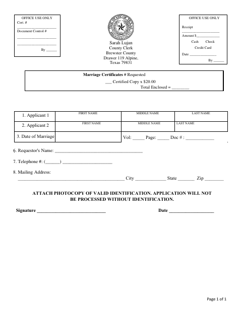 First page of the Marriage Application Form