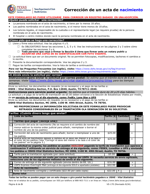Corrección De Un Acta De Nacimiento, Coleman County form, first page