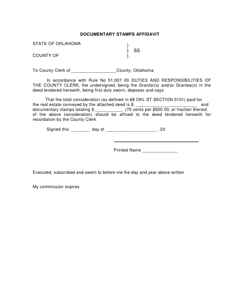 Documentary Stamps Affidavit, Cleveland County form, first page