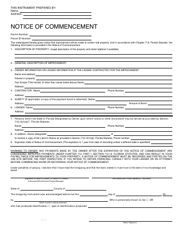 First page of the Notice of Commencement