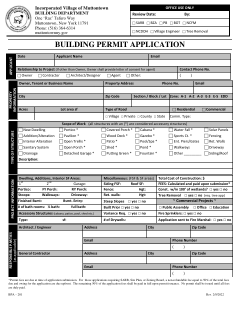 First page of the Building Permit Application and Property Owner Affidavit
