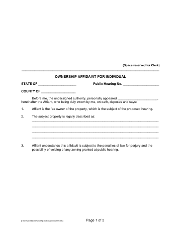 OWNERSHIP AFFIDAVIT FOR INDIVIDUAL Page 1 of 2 — Miami-Dade County form, first page