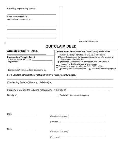 First page of the Quitclaim Deed