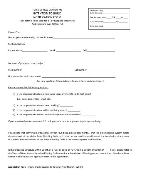 First page of the Intention to Build Notification Form
