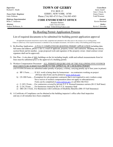 First page of the Re-Roofing Permit Application