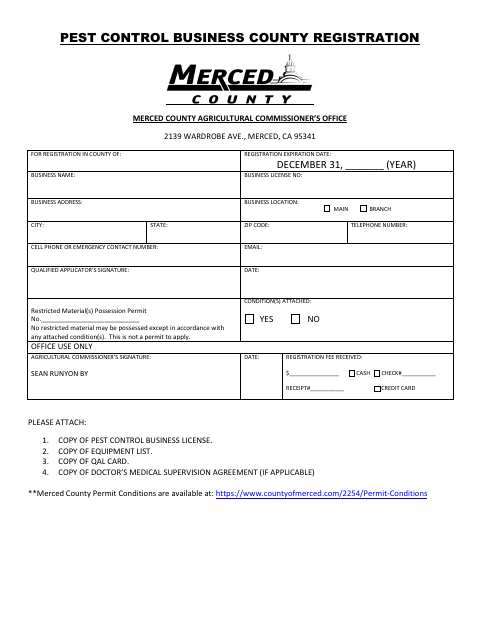 First page of the Pest Control Business County Registration