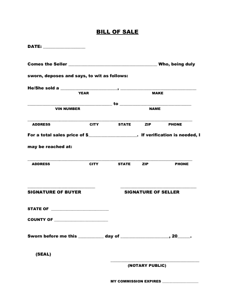 Bill of Sale, Putnam County form, first page