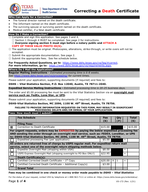 Correcting a Death Certificate, Montague County form, first page