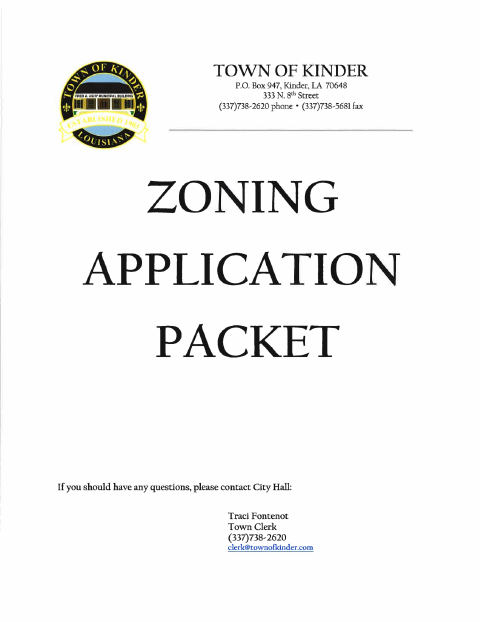 First page of the Zoning Application Packet