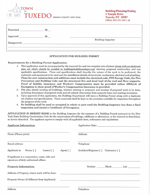 First page of the Building Permit Application Package