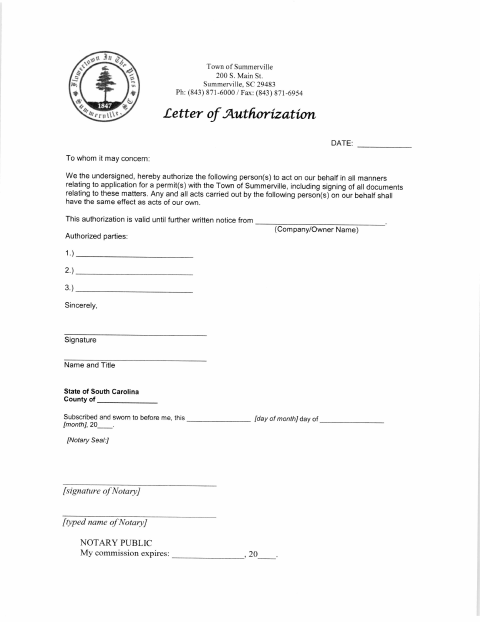 First page of the Letter of Authorization