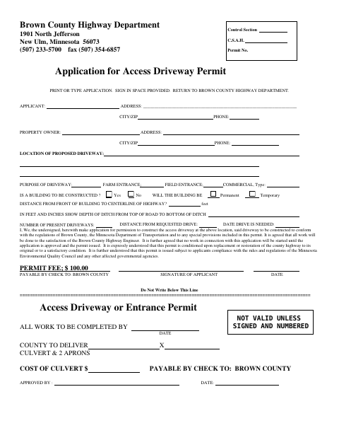 First page of the Application for Access Driveway Permit