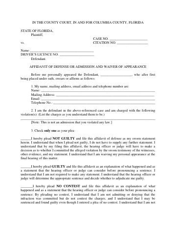 Affidavit-of-Defense-or-Admission-and-Waiver-of- ... — Columbia County form, first page