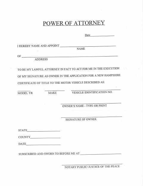 First page of the Motor Vehicle Title Power of Attorney