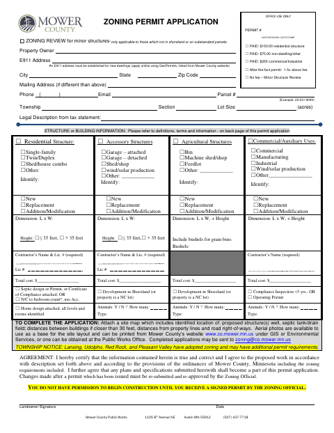 First page of the Zoning Permit Application