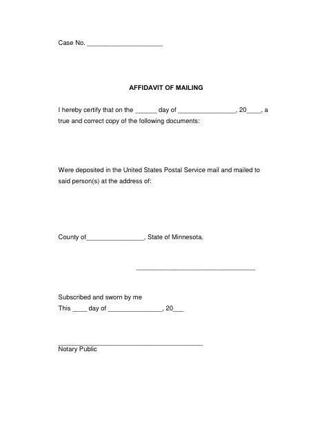 Affidavit of Mailing, Sherburne County form, first page
