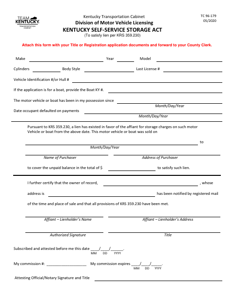 TC 96-179 Kentucky Self-Service Storage Act first page