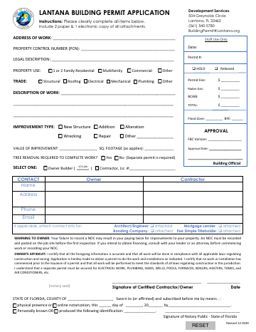 First page of the Building Permit Application