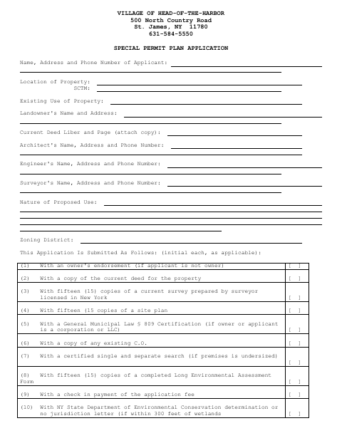 First page of the Special Permit Plan Application