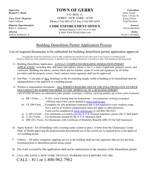 First page of the Demolition Permit Application
