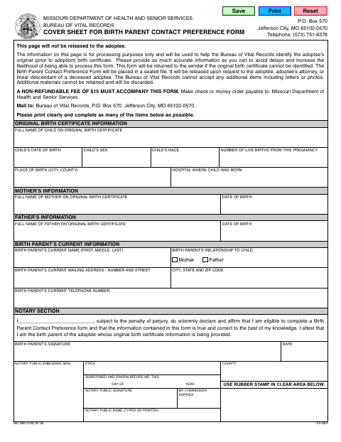 580-3140 Birth Parent Contact Preference Form first page