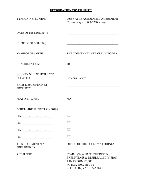 Sliding Scale Deferral of Land Use Tax Amendment Individual, Loudoun County form, first page