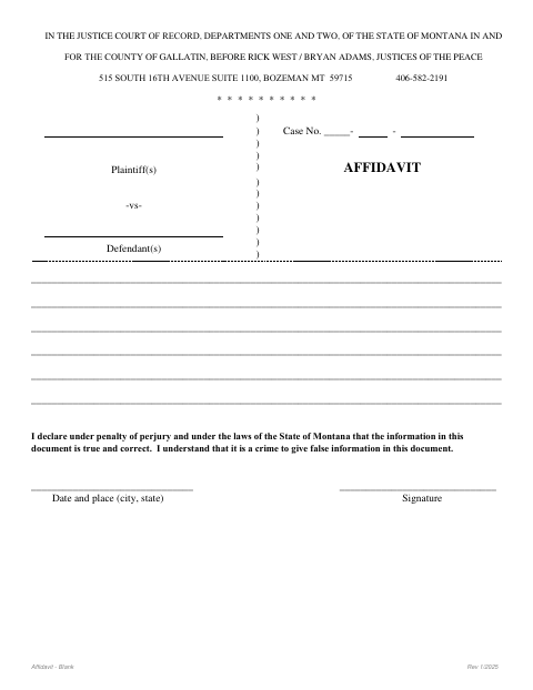First page of the Justice Court Affidavit