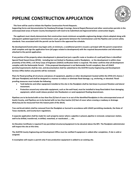 First page of the Pipeline Construction Application