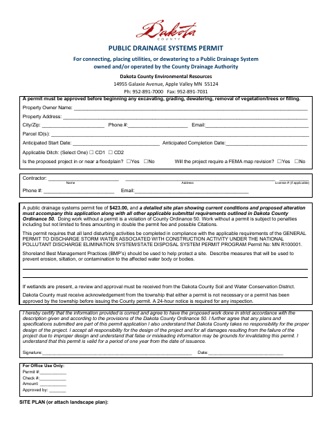 First page of the Public Drainage Systems Permit Application