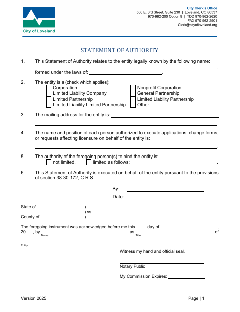 First page of the Statement of Authority