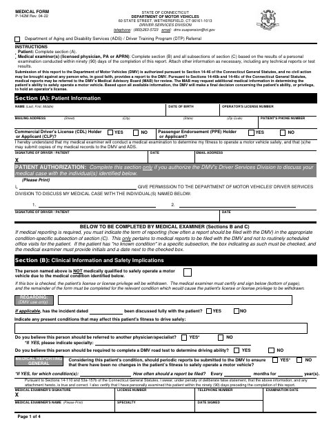 Medical Form P-142M first page